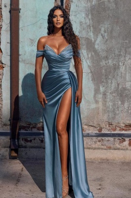 Sexy Off-the-Shoulder Satin Mermaid Prom Dress with Detachable Tail_1