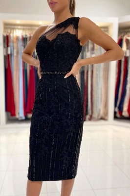 One Shoulder Sequins Short Prom Dress Sleeveless Ankle Length Date Night Dress_1