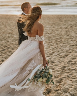 Tulle Aline Wedding Dress Off-the-Shoulder Beach wedding Dress_3