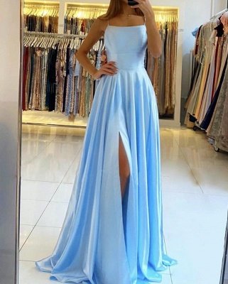 Charming Spaghetti Straps Satin Maxi Evening Dress with Side Slit  Sleeveless Gown_2