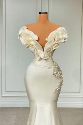 Stunning Sleeveless Ruffles Satin Mermaid Evening Prom Dress_3