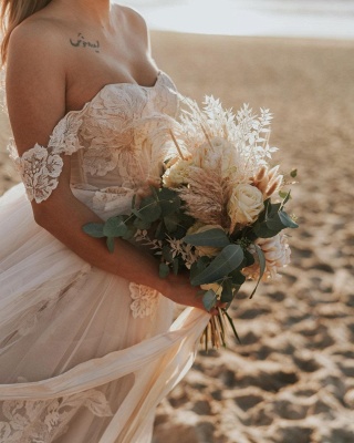 Vestido de novia de tul Aline Vestido de novia de playa con hombros descubiertos_2