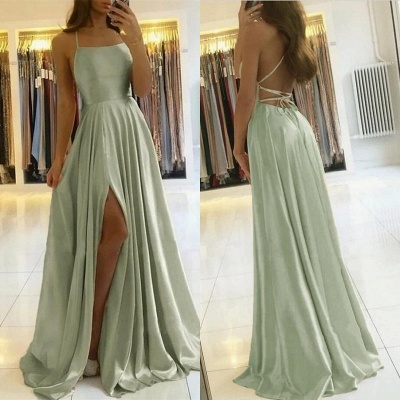 Charming Spaghetti Straps Satin Maxi Evening Dress with Side Slit  Sleeveless Gown_8