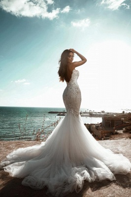 Sweetheart Mermaid Bridal Gown Sleeveless Tulle Wedding Dress_2