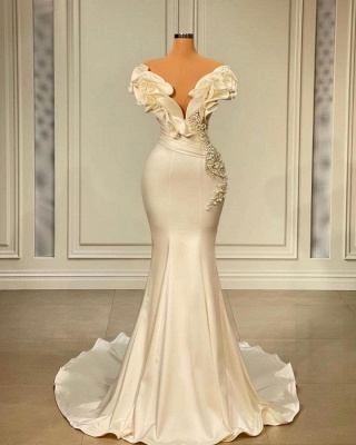 Stunning Sleeveless Ruffles Satin Mermaid Evening Prom Dress_1