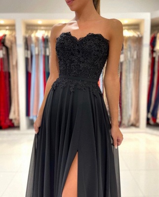 Sweetheart Black Prom Dress Side Slit Sleeveless Chiffon Party Dress_4