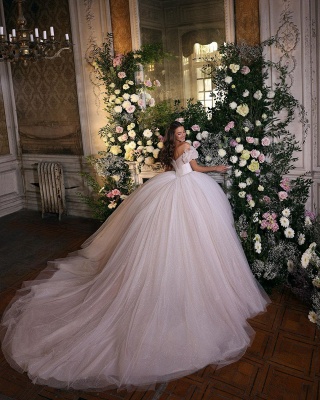Magnifique robe de bal en tulle à manches bouffantes princesse robe de mariée à paillettes scintillantes_2