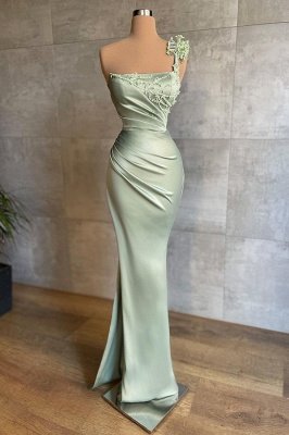 One Shoulder Slim Satin Prom Dress Mermaid Party Dress for Women_1