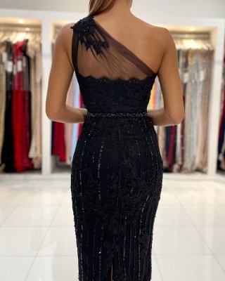 Une épaule paillettes robe de bal courte sans manches longueur cheville robe de nuit de date_4