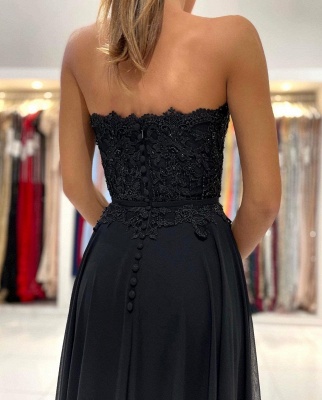 Sweetheart Black Prom Dress Side Slit Sleeveless Chiffon Party Dress_5