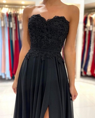 Sweetheart Black Prom Dress Side Slit Sleeveless Chiffon Party Dress_6