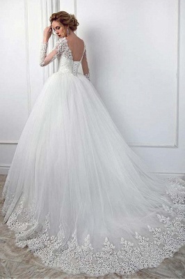 Robe de mariée élégante col bateau Aline manches longues robe de mariée en tulle dentelle appliques_2