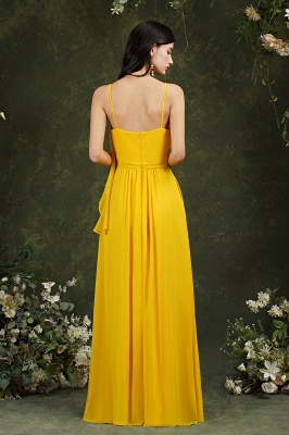 Ärmelloses, bodenlanges Kleid mit gelben Rüschen für Hochzeitsgäste_9