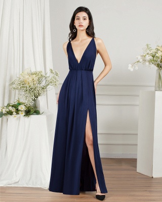 Sleeveless Side Slit Evening Dress V-Neck Aline Floor-Length Dress_6