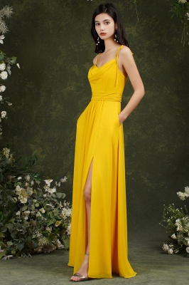 Spaghetti Straps Side Slit Bridesmaid Dress Sleeveless Prom Dress_15