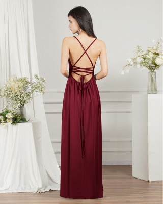 Sleeveless Side Slit Evening Dress V-Neck Aline Floor-Length Dress_9