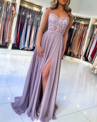 Elegant Sweetheart Chiffon Side Slit evening maxi Dress with Spaghetti Straps_2