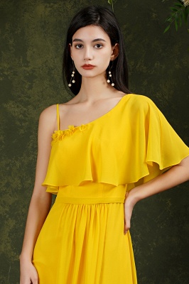 Vestido de dama de honor con un hombro amarillo Vestido de noche largo con abertura lateral_11
