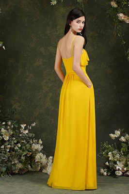 Ärmelloses, bodenlanges Kleid mit gelben Rüschen für Hochzeitsgäste_7