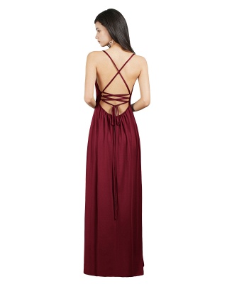 Sleeveless Side Slit Evening Dress V-Neck Aline Floor-Length Dress_19