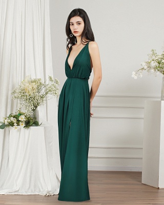 Sleeveless Side Slit Evening Dress V-Neck Aline Floor-Length Dress_15