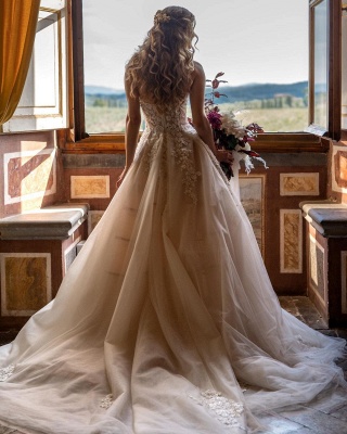 Romántico cariño Aline vestido de novia sin mangas floral tul princesa vestido de novia_2