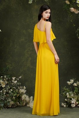 Gelbes One-Shoulder-Brautjungfernkleid mit seitlichem Schlitz, langes Abendkleid_14