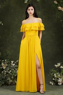 Spaghetti Straps Aline Bridesmaid Dress Side Slit Formal Dress with Pockets_3