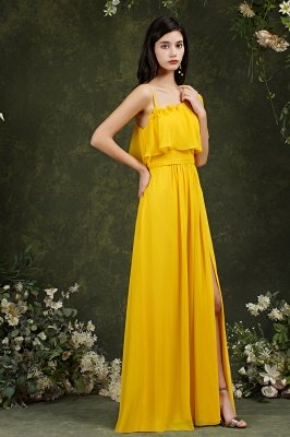 Gelbes One-Shoulder-Brautjungfernkleid mit seitlichem Schlitz, langes Abendkleid_17