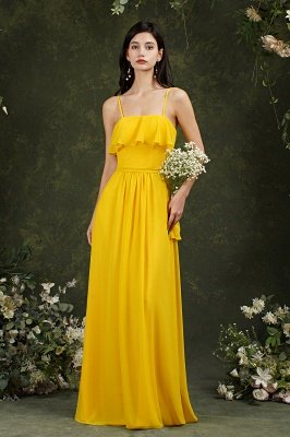 Yellow Ruffles Sleeveless Floor-Length Dress for Wedding Guests_3