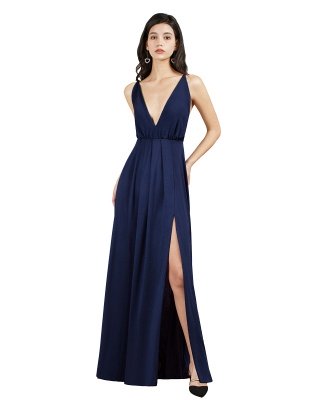 Sleeveless Side Slit Evening Dress V-Neck Aline Floor-Length Dress_10