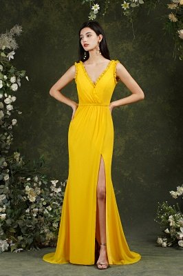 Chic V-Neck Mermaid Prom Dress Sleeveless Wedding Party Dress with Side Split_10