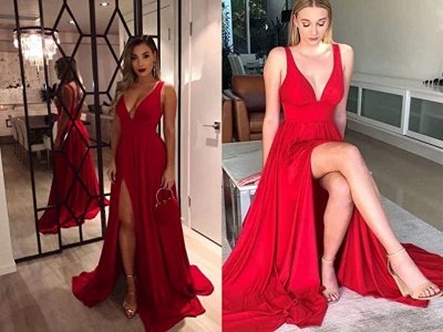 Sexy V-Neck Sleeveless Bridesmaid Dress  | Split Bridesmaid Dresses Long for Women Wedding A Line Formal Dress_9