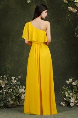 Gelbes One-Shoulder-Brautjungfernkleid mit seitlichem Schlitz, langes Abendkleid_18
