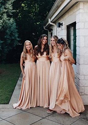 Sexy V-Neck Sleeveless Bridesmaid Dress  | Split Bridesmaid Dresses Long for Women Wedding A Line Formal Dress_8