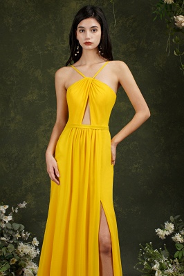 Halter Long Bridesmaid Dress Chiffon Sleeveless Side Split Wedding Party Dress_10