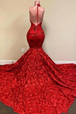 Halter Red Sparkly Sequins Prom Dress Robe de soirée sirène_2
