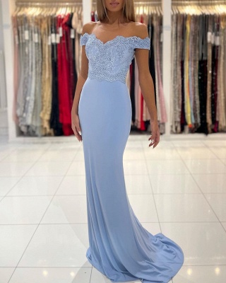 Stunning Off-the-Shoulder Chiffon Mermaid Prom Dress Lace Appliques Party Dress_2