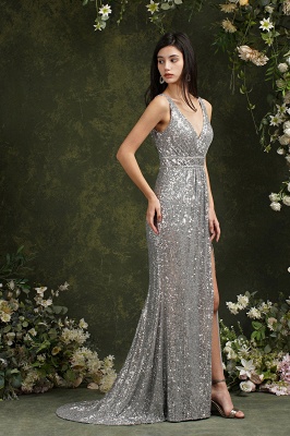 Sexy Slde Slit Prom Dress Glitter Pailletten V-Ausschnitt Abendkleid_6