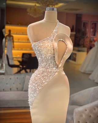 Sexy Sleeveless Mermaid Prom Dress Crystals Satin Party Dress_2