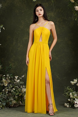 Halter Long Bridesmaid Dress Chiffon Sleeveless Side Split Wedding Party Dress_12