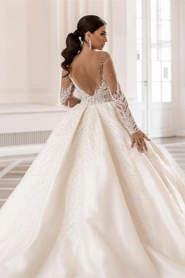 Gorgeous Crystals Bridal Gown with Long Sleeves Beadings Aline Wedding Dress_2