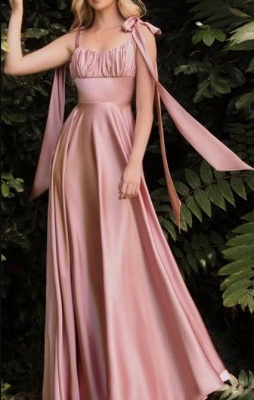 Dusty Pink Satin Brautjungfernkleid Aline Straps Hochzeitsgast Kleid_1