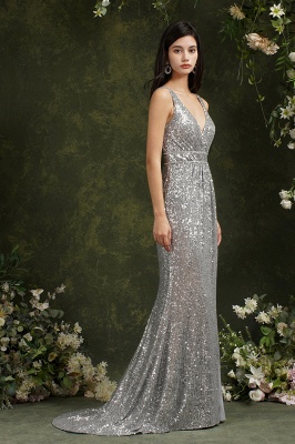 Sexy Slde Slit Prom Dress Glitter Paillettes V-Neck Robe de Soirée_5