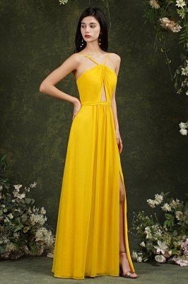 Halter Long Bridesmaid Dress Chiffon Sleeveless Side Split Wedding Party Dress_14