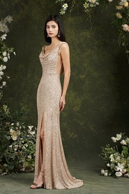 Chic Straps Sequins Side Slit Prom Dress Sleeveless Evening Party Dress_5
