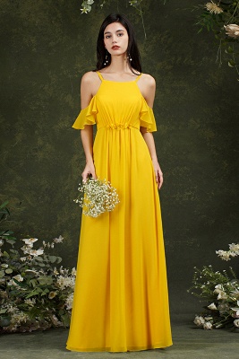 Chic Halter Ruffles Chiffon Bridesmaid Dress Long Wedding Party Dress_14