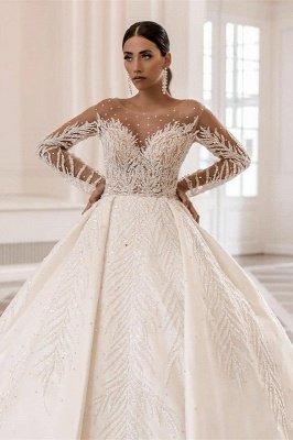 Gorgeous Crystals Bridal Gown with Long Sleeves Beadings Aline Wedding Dress_1