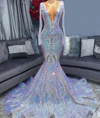 Stunning Sparkly mermaid Deep v-neck prom dress_2