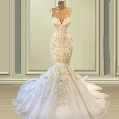 Gorgeous Sweetheart Mermaid Bridal Gown Straps Beads Long Wedding Dress_2